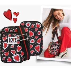 ~ NEW Brighton Hearts a Flutter Crossbody Bag Utility Black Red Love Silver Hrdw